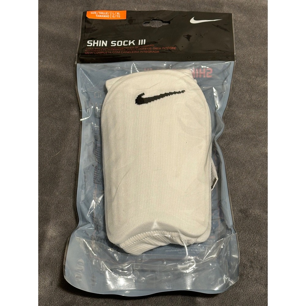 Nike Shin Sock III Soccer Integrated Shin Guards White L/XL